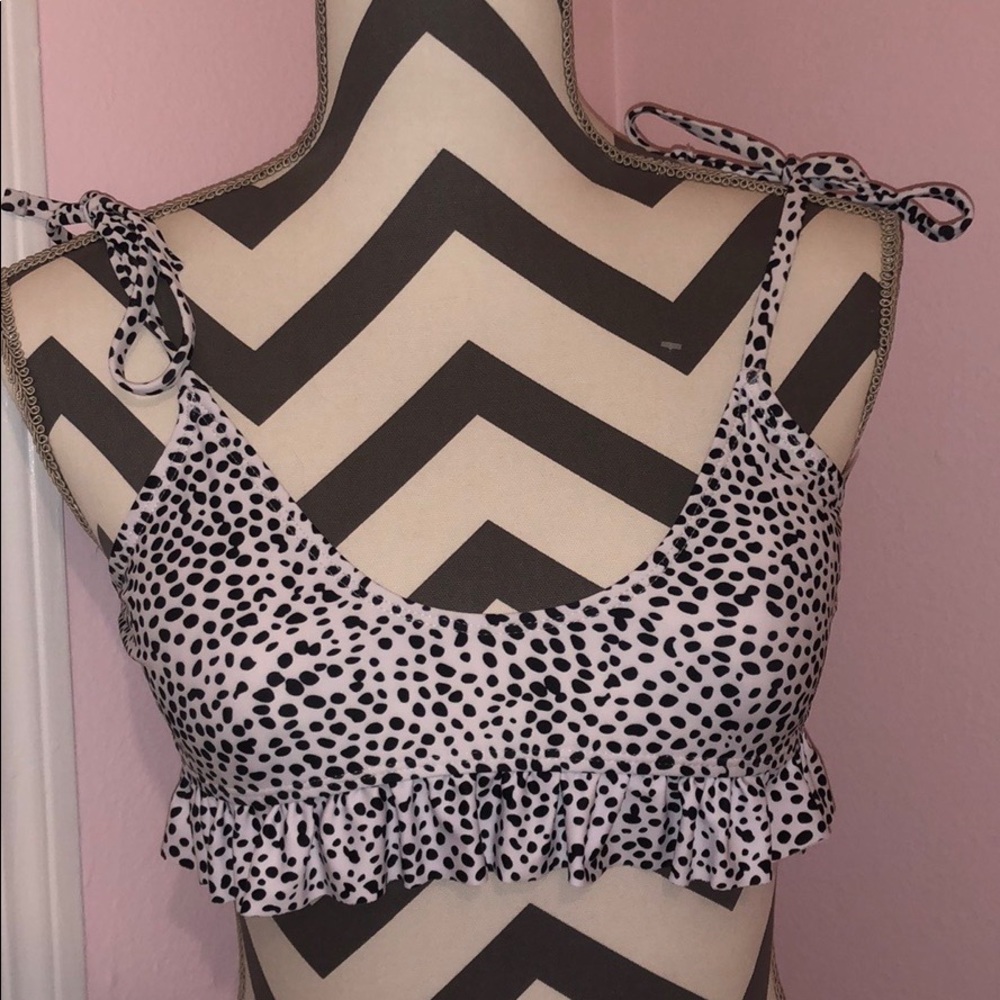 DALMATIAN PRINT BIKINI TOP WITH TIES AND RUFFLES
